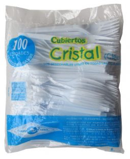 Tenedor grande blanco paquete x 100 Cristal referencia 9169